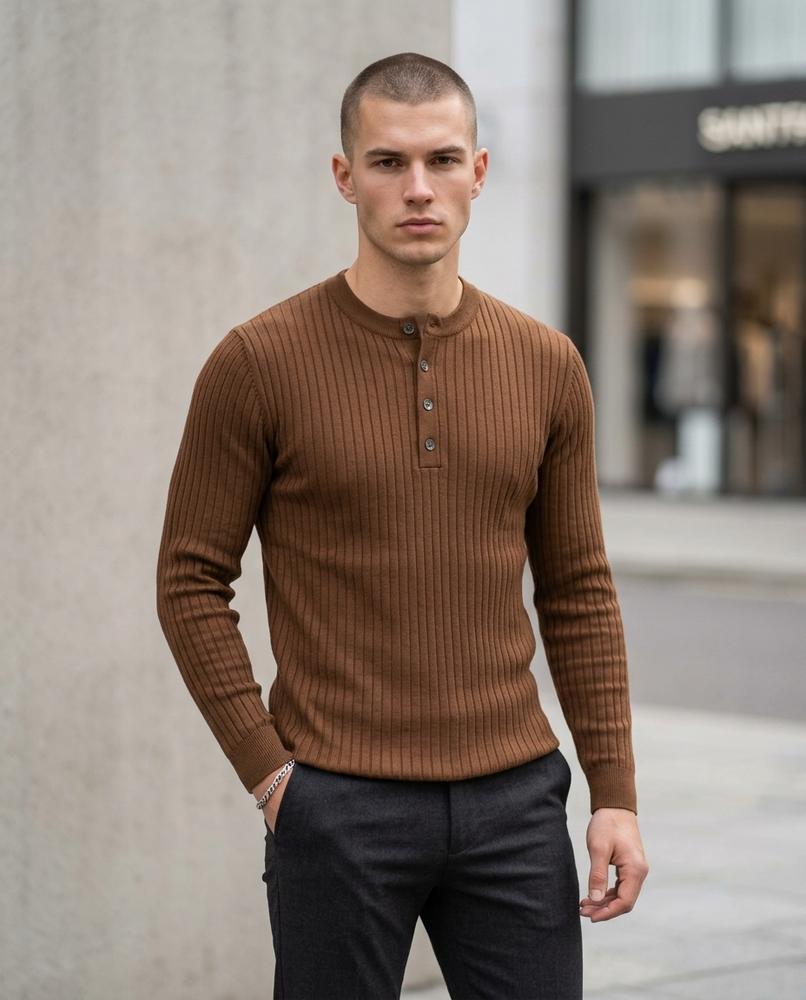 Men's Sweater – Laran, Ribbed texture, Button details – Tilly Outlet