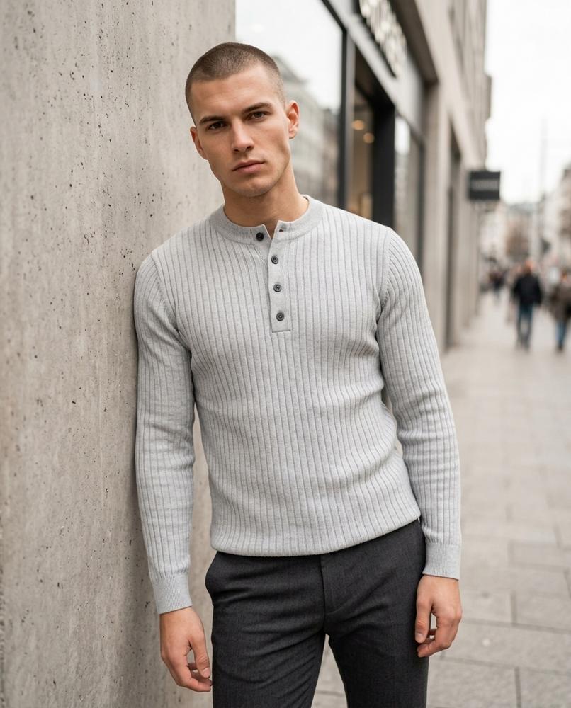 Men's Sweater – Laran, Ribbed texture, Button details – Tilly Outlet