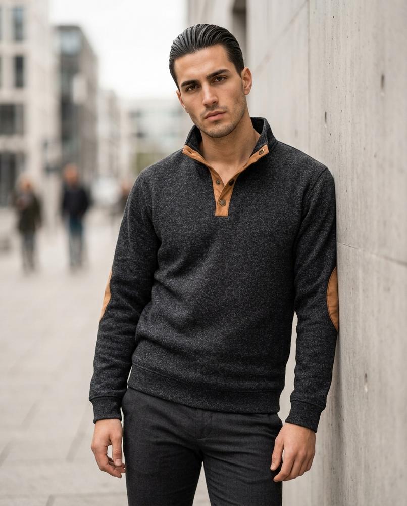 Men's Sweater – Arsin, Button detailing, Knit texture – Tilly Outlet