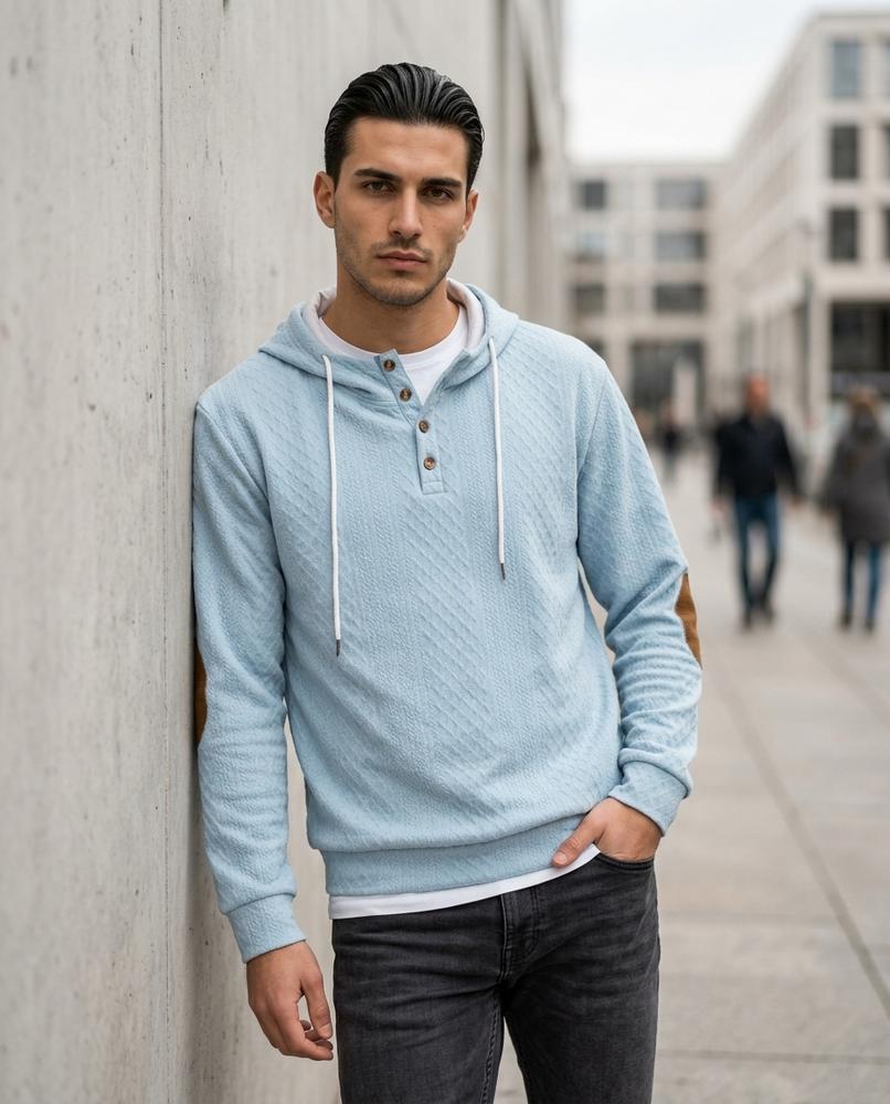Men's Hoodie – Taron, Button detailing, Textured fabric – Tilly Outlet