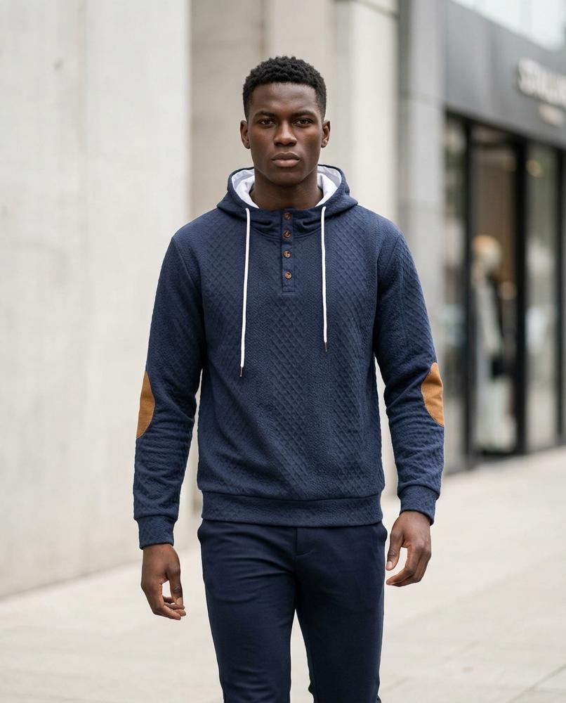 Men's Hoodie – Taron, Button detailing, Textured fabric – Tilly Outlet