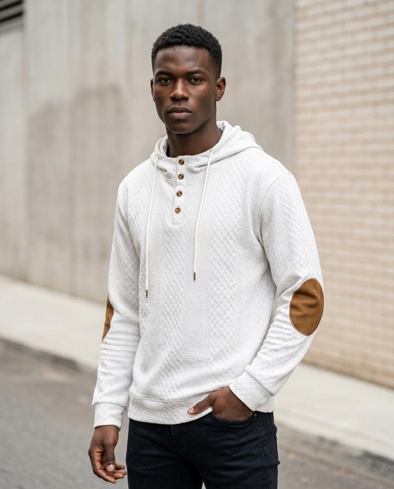 Men's Hoodie – Taron, Button detailing, Textured fabric – Tilly Outlet