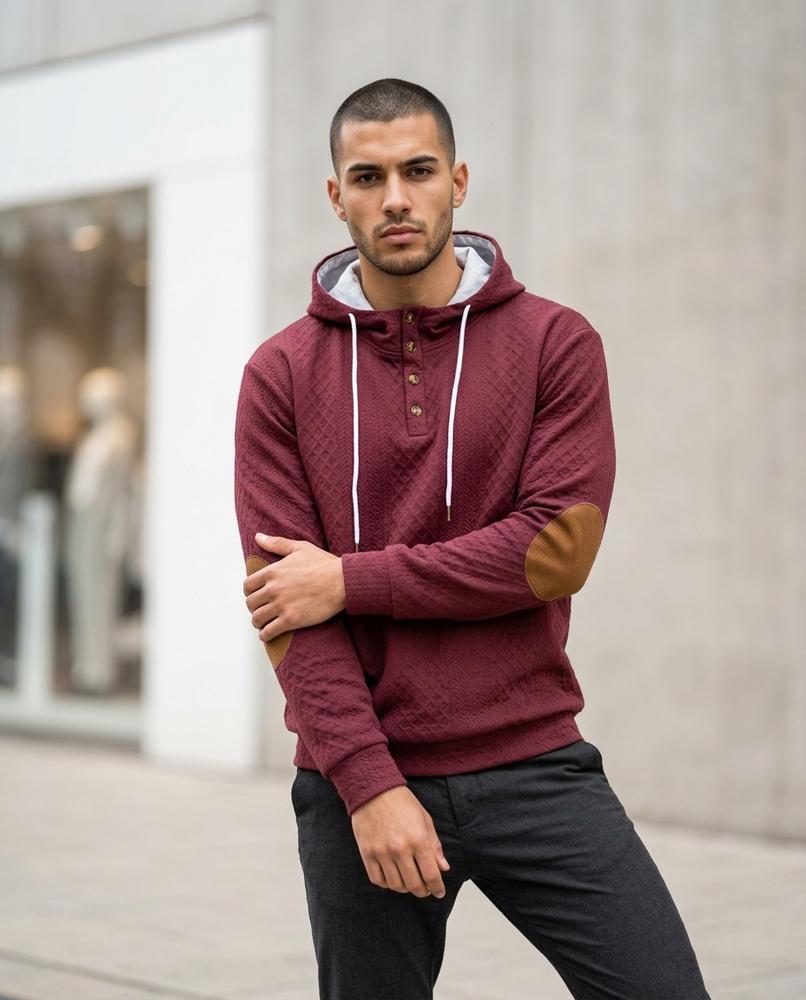 Men's Hoodie – Taron, Button detailing, Textured fabric – Tilly Outlet