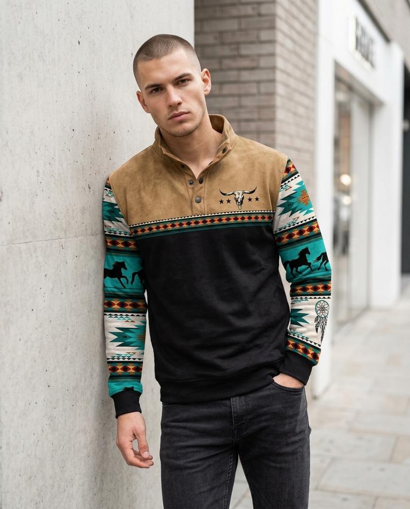 Men's Sweatshirt – Satal, Button detailing, A graphic print – Tilly Outlet