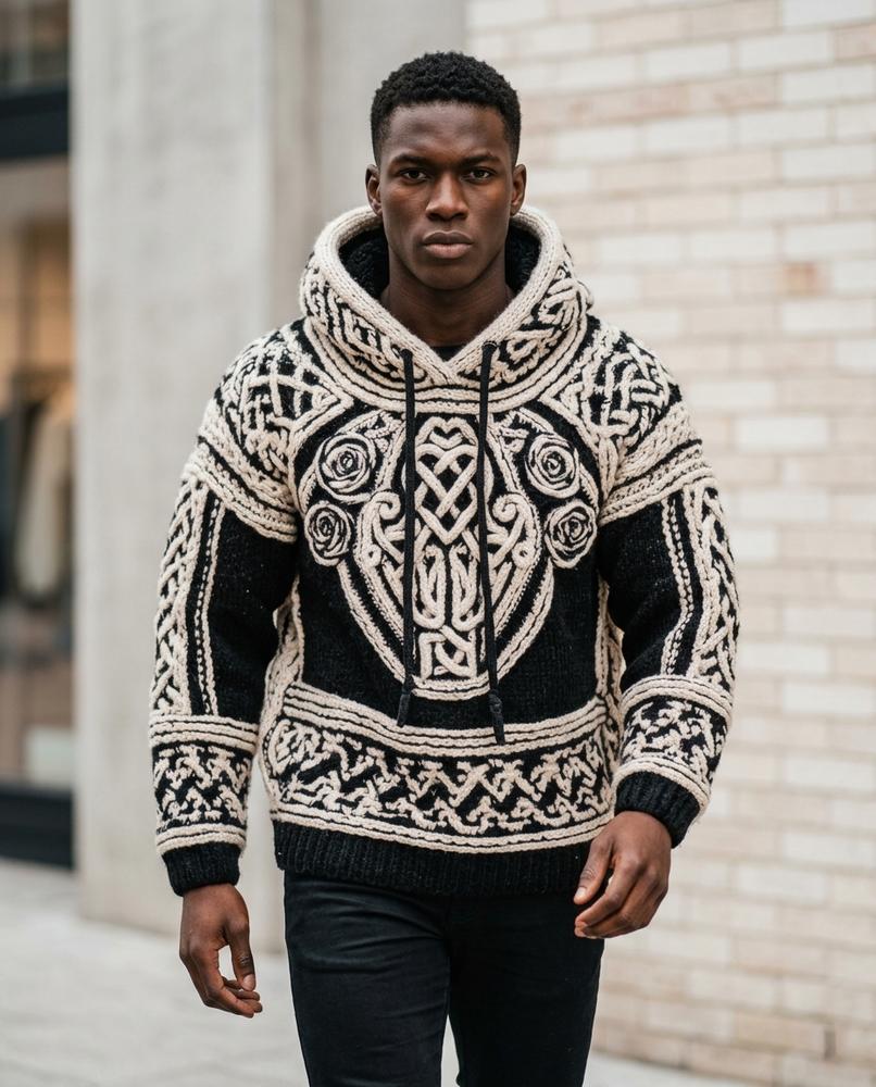 Men's Hoodie – Ramir, Knit texture, A graphic print – Tilly Outlet