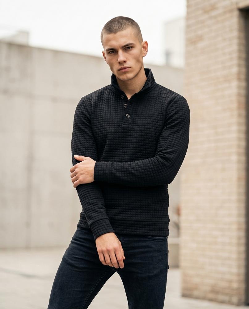 Men's Sweater – Aibus, Button detailing, Textured fabric – Tilly Outlet