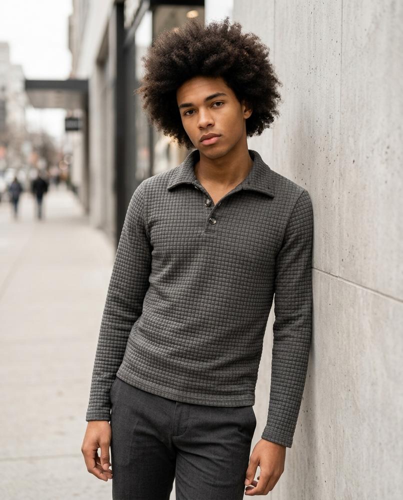 Men's Sweater – Aibus, Button detailing, Textured fabric – Tilly Outlet