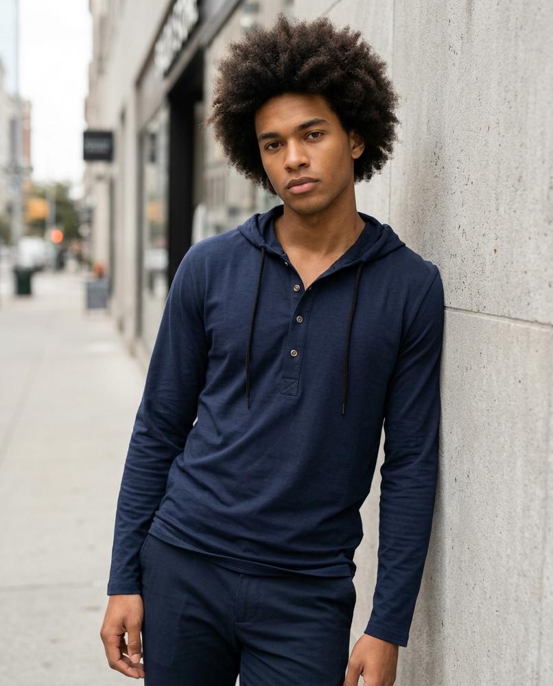Men's Hoodie – Zovov, Button detailing, Attached hood – Tilly Outlet