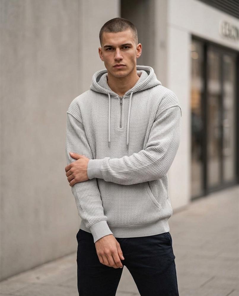 Men's Hoodie – Kevon, Knit texture, Graphic print – Tilly Outlet