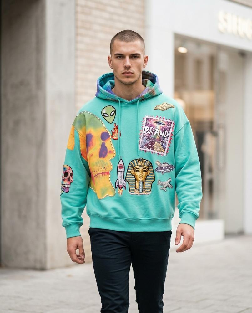 Yonid | Applizierter Langärmliger Hoodie Herren – Tilly Outlet