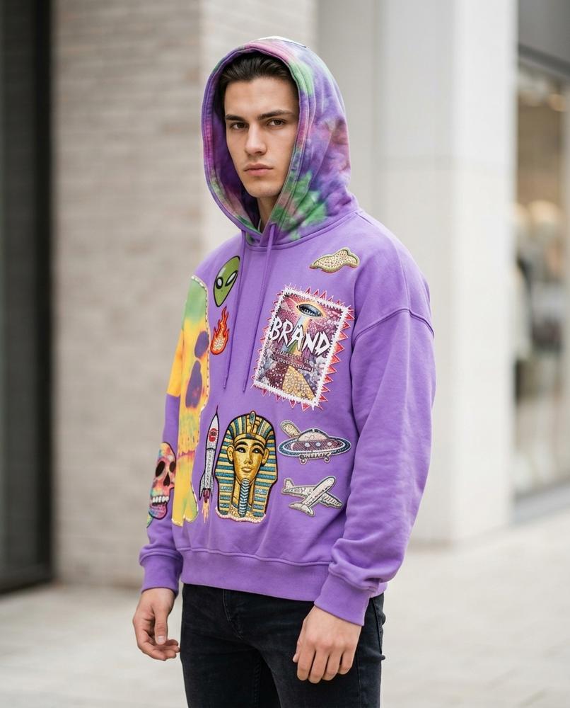 Yonid | Applizierter Langärmliger Hoodie Herren – Tilly Outlet