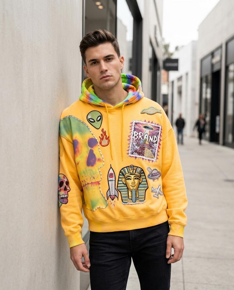 Yonid | Applizierter Langärmliger Hoodie Herren – Tilly Outlet