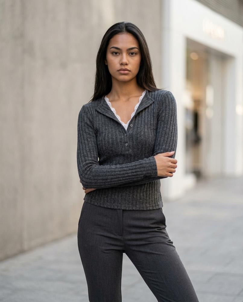 Vopul | Gerippter Geknöpfter Pullover Damen – Tilly Outlet