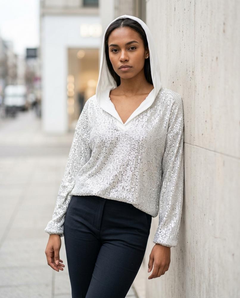 Lavar | Paillettenbesetzter Strukturierter Hoodie Damen – Tilly Outlet