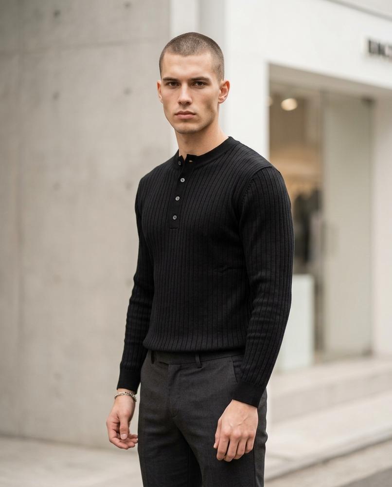 Men's Sweater – Laran, Ribbed texture, Button details – Tilly Outlet