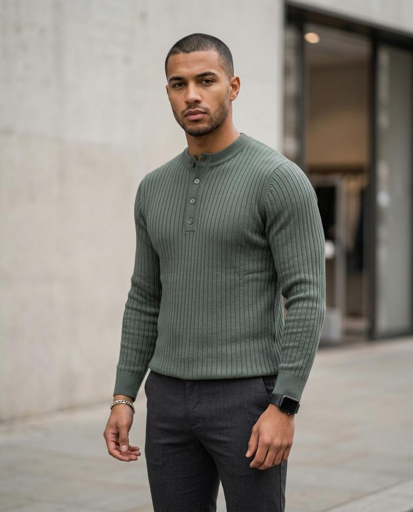 Men's Sweater – Laran, Ribbed texture, Button details – Tilly Outlet