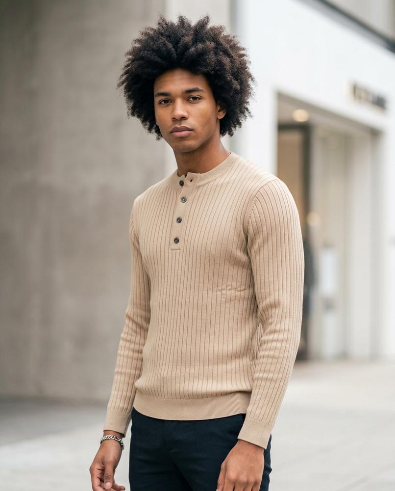 Men's Sweater – Laran, Ribbed texture, Button details – Tilly Outlet