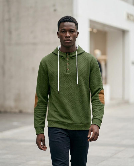 Men's Hoodie – Taron, Button detailing, Textured fabric – Tilly Outlet