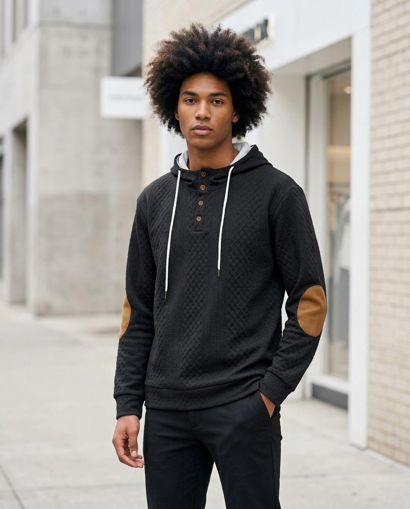 Men's Hoodie – Taron, Button detailing, Textured fabric – Tilly Outlet