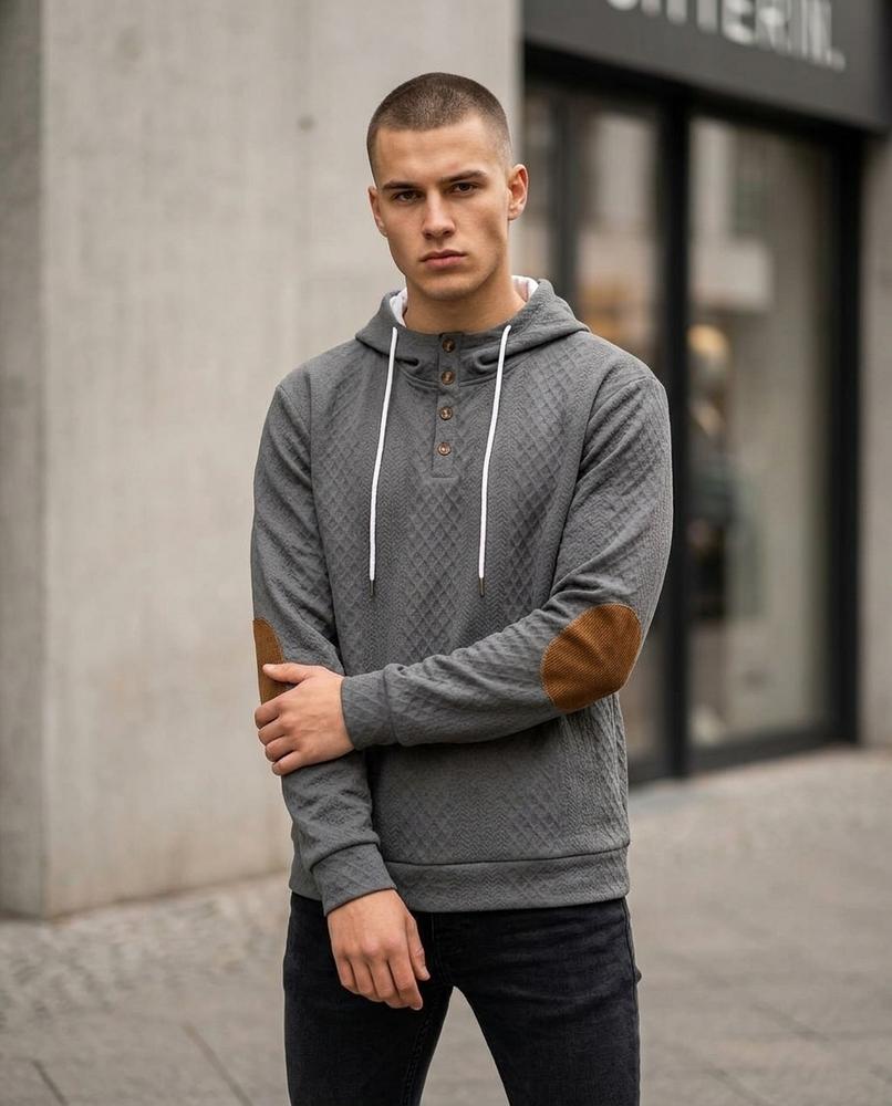 Men's Hoodie – Taron, Button detailing, Textured fabric – Tilly Outlet