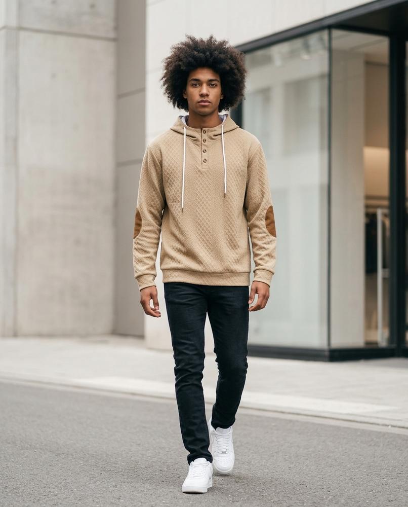 Men's Hoodie – Taron, Button detailing, Textured fabric – Tilly Outlet