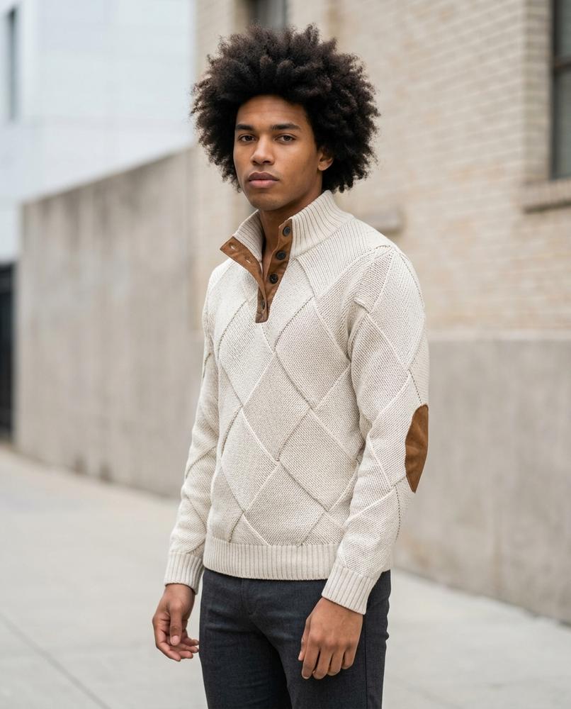Men's Sweater – Selin, Button detailing, A graphic print – Tilly Outlet