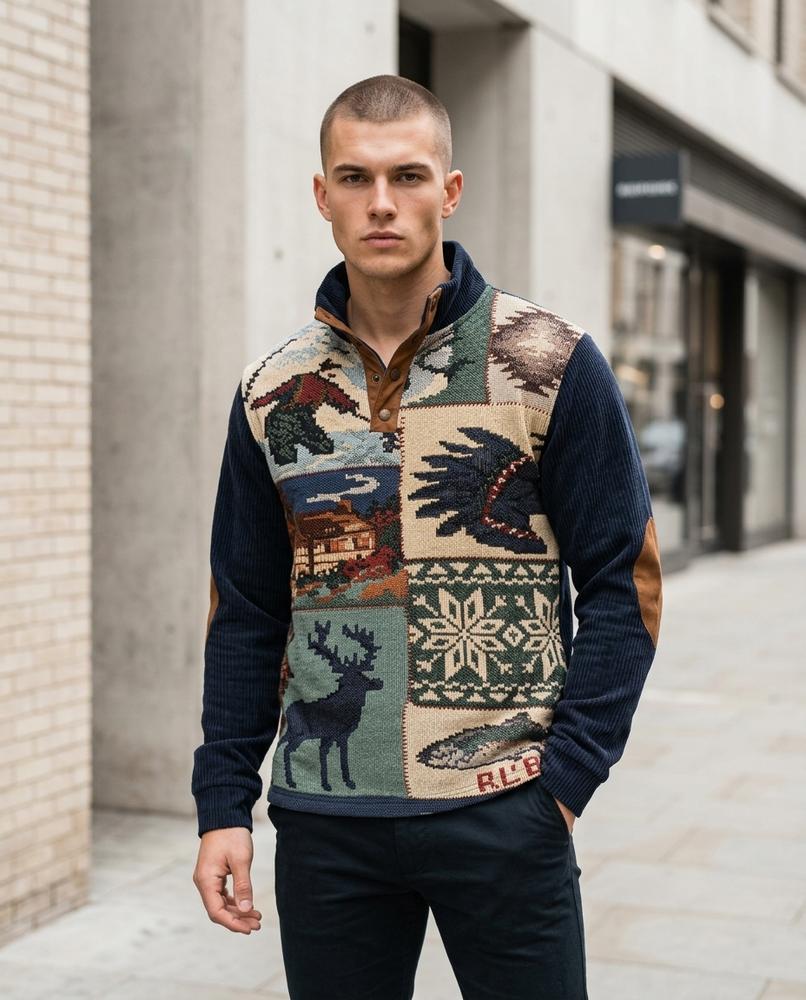Men's Sweater – Nisen, Knit texture, A graphic print – Tilly Outlet