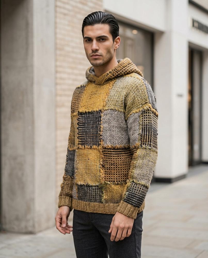 Men's Hoodie – Rizem, Knit texture, An attached hood – Tilly Outlet