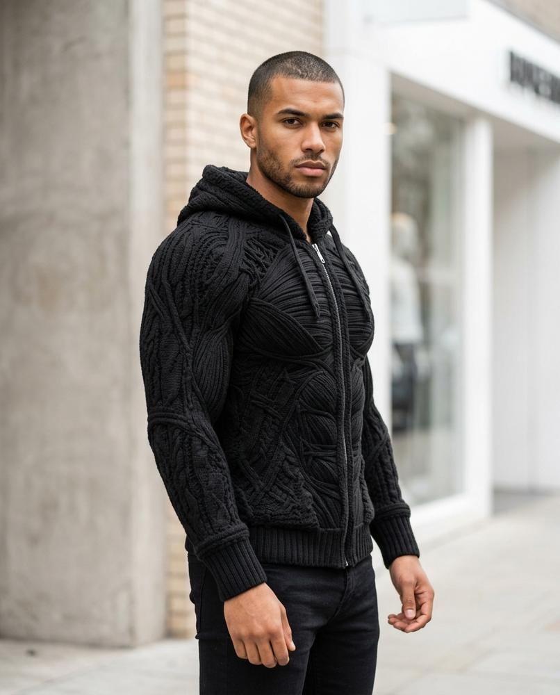 Men's Cardigan – Devut, Knit texture, Fleece lining – Tilly Outlet