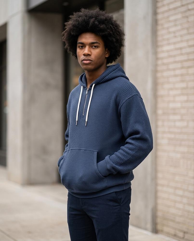 Men's Hoodie – Kevon, Knit texture, Graphic print – Tilly Outlet