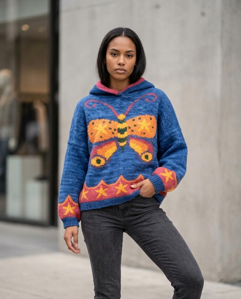 Nezid | Mehrfarbiger Gestrickter Hoodie Damen – Tilly Outlet