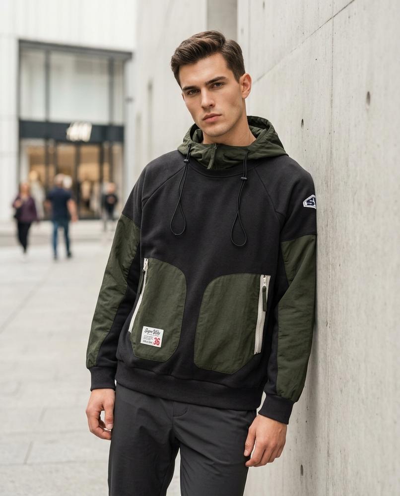 Yokud | Zweifarbiger Gepatchter Hoodie Herren – Tilly Outlet
