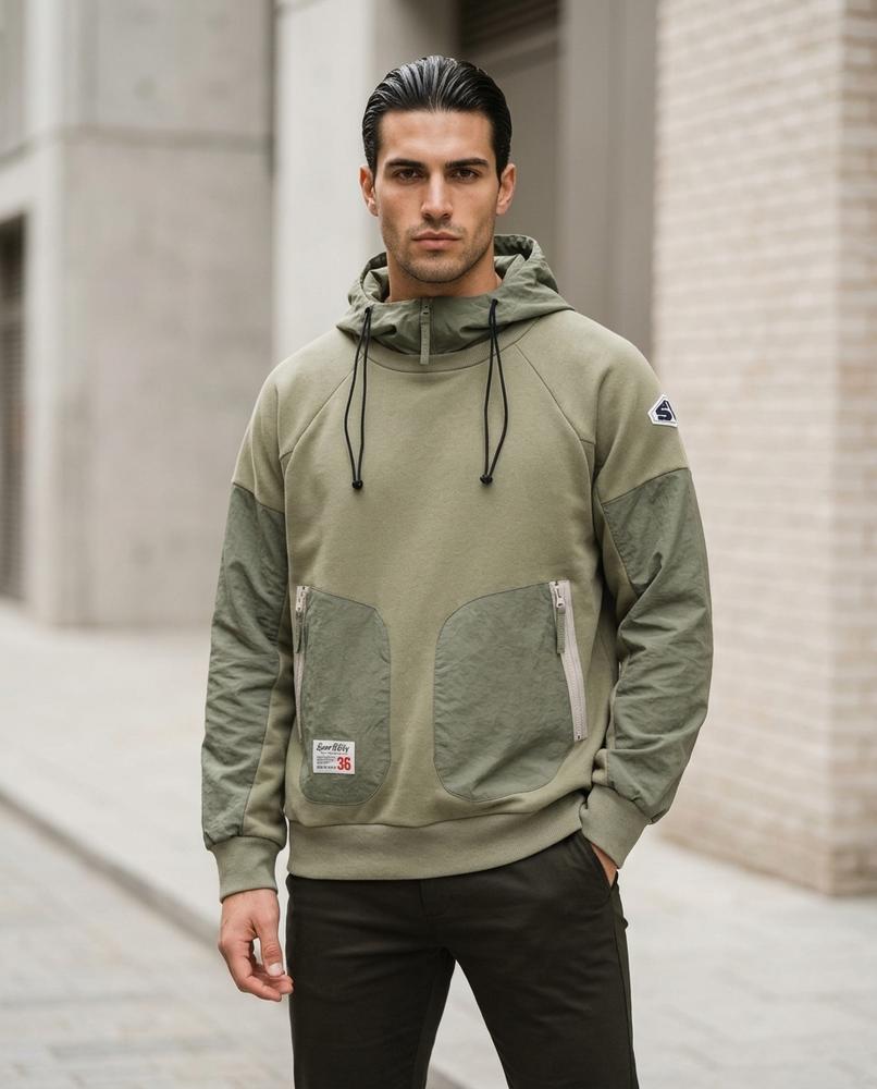 Yokud | Zweifarbiger Gepatchter Hoodie Herren – Tilly Outlet