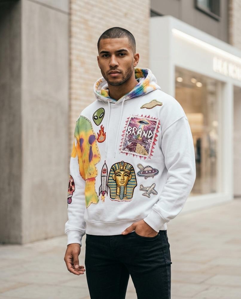 Yonid | Applizierter Langärmliger Hoodie Herren – Tilly Outlet