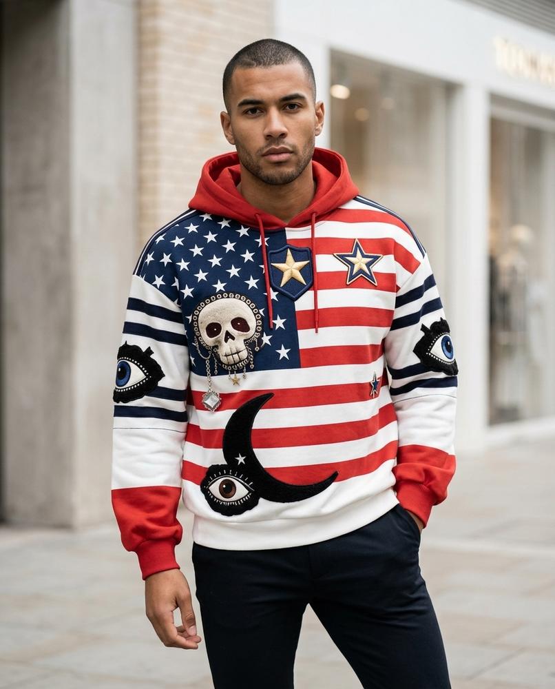 Kagod | Mehrfarbiger Applizierter Hoodie Herren – Tilly Outlet