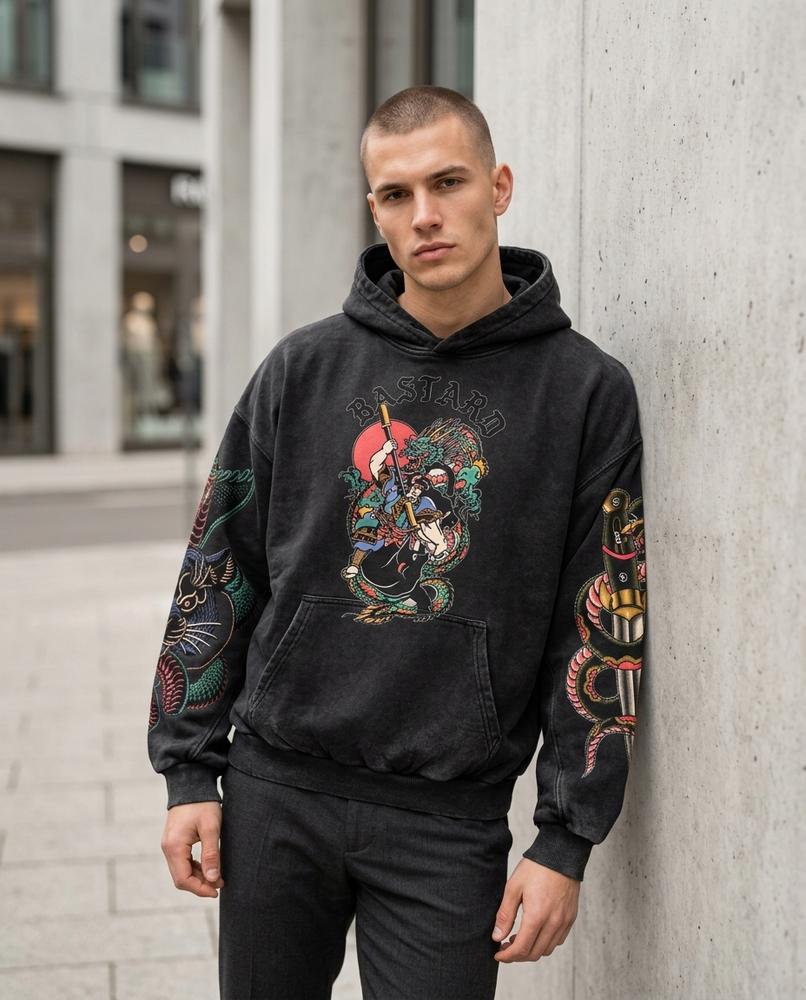 Yumis | Gewaschener Bedruckter Hoodie Herren – Tilly Outlet