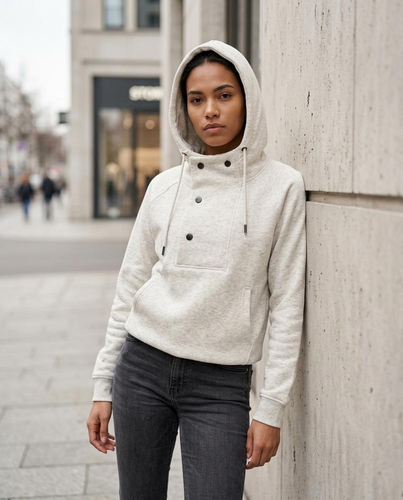 Sagam | Geknöpfter Melierter Hoodie Damen – Tilly Outlet