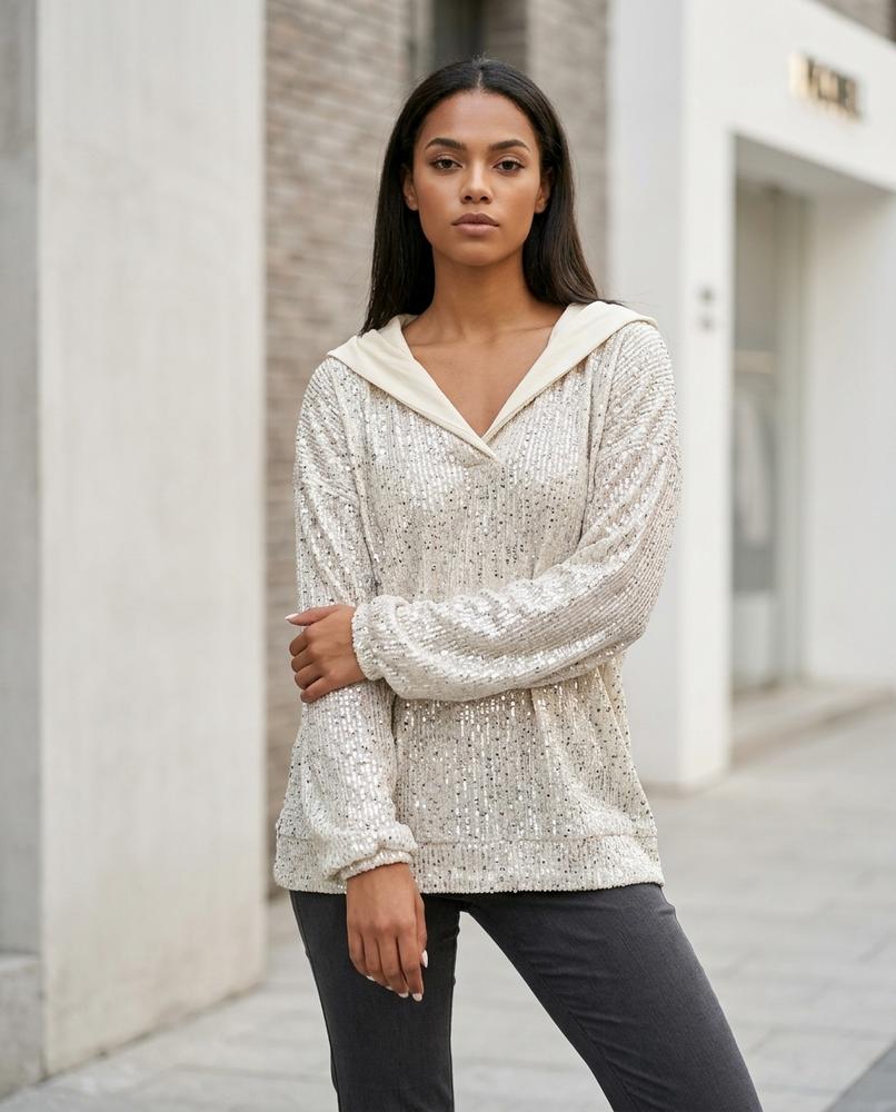 Lavar | Paillettenbesetzter Strukturierter Hoodie Damen – Tilly Outlet