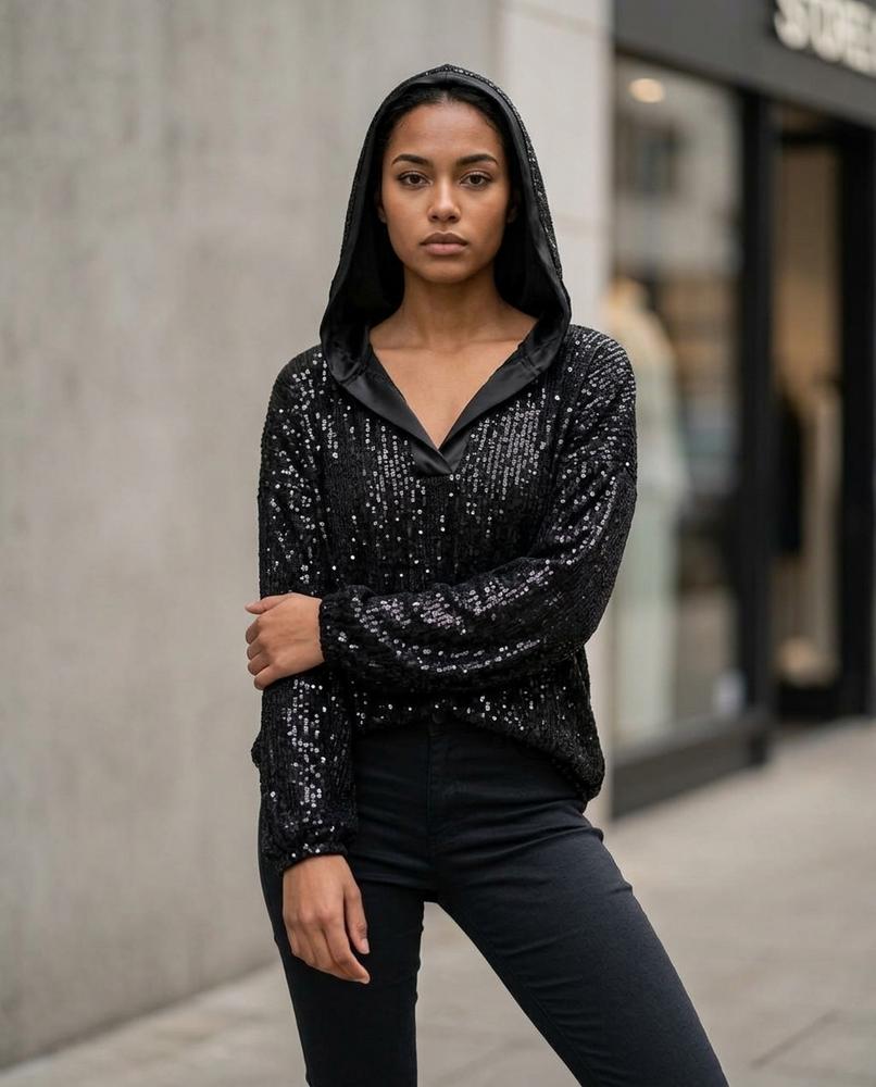 Lavar | Paillettenbesetzter Strukturierter Hoodie Damen – Tilly Outlet