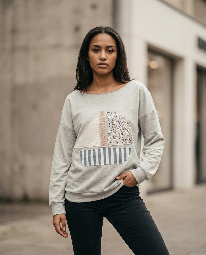 Valom | Weit Ausgeschnittenes Applikation Sweatshirt Damen – Tilly Outlet