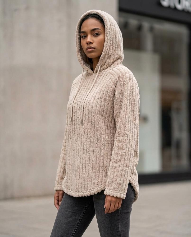 Sasel | Gerippt Flauschig Hoodie Damen – Tilly Outlet