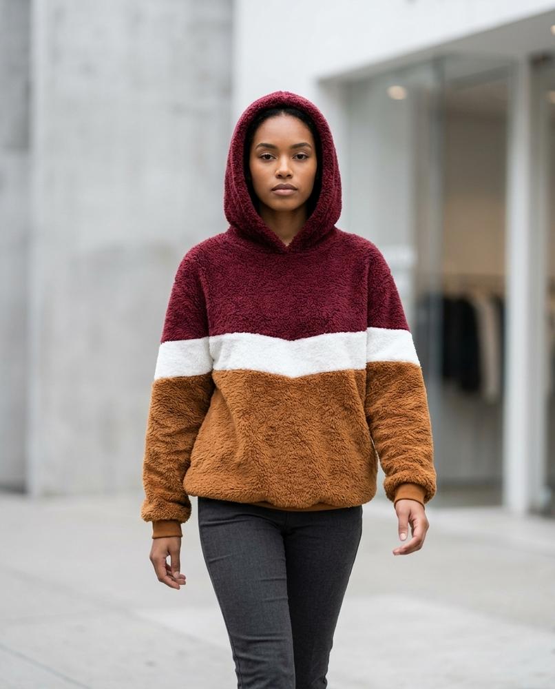Timon | Farbgeblockt Plüschig Hoodie Damen – Tilly Outlet