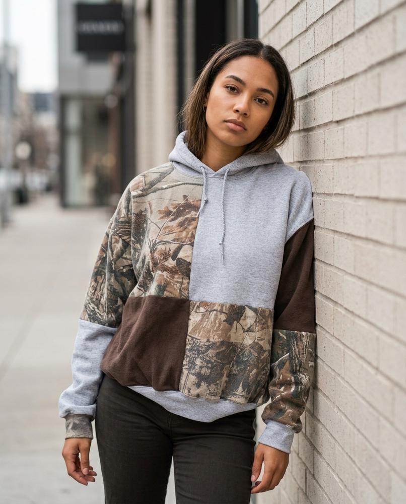 Lelan | Gepatchworkter Langärmliger Hoodie Unisex – Tilly Outlet