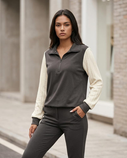Nelen | Zweifarbiger Strukturierter Pullover Damen – Tilly Outlet