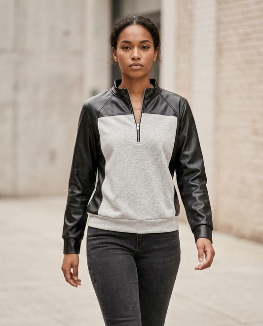 Zelom | Reißverschluss Kunstleder Sweatshirt Damen – Tilly Outlet