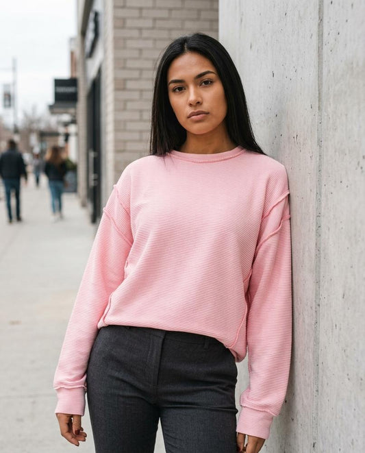Vilen | Gerippt Offenkantig Sweatshirt Damen – Tilly Outlet