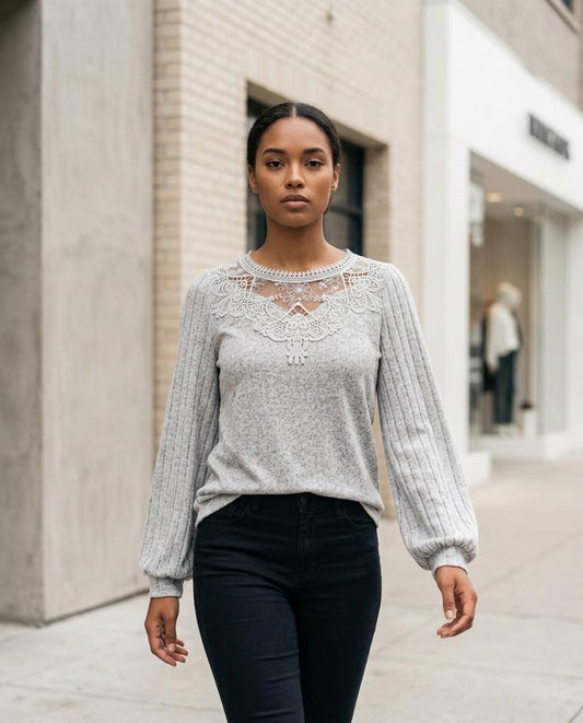 Misen | Spitzenbesetzt Gerippt Pullover Damen – Tilly Outlet