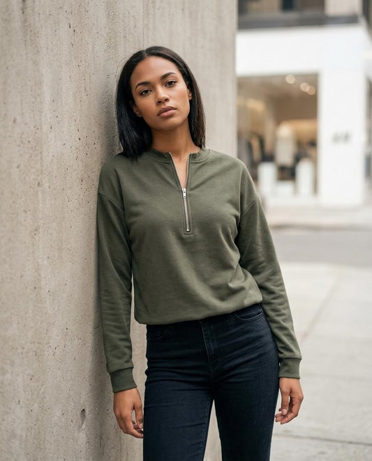 Semin | Reißverschluss Rundhals Sweatshirt Damen – Tilly Outlet