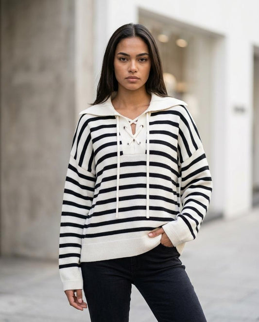 Talom | Gestreift Geschnürt Pullover Damen – Tilly Outlet
