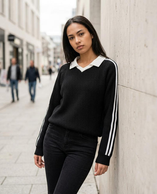 Mihal | Gerippter Gestreifter Pullover Damen – Tilly Outlet